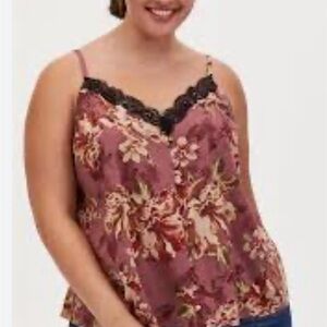 Torrid Burgundy Floral Cami with Black Lace